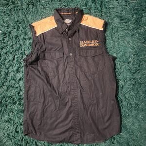 Harley Davidson 110th Anniversary Cut Off Vest Black Orange Biker Medium